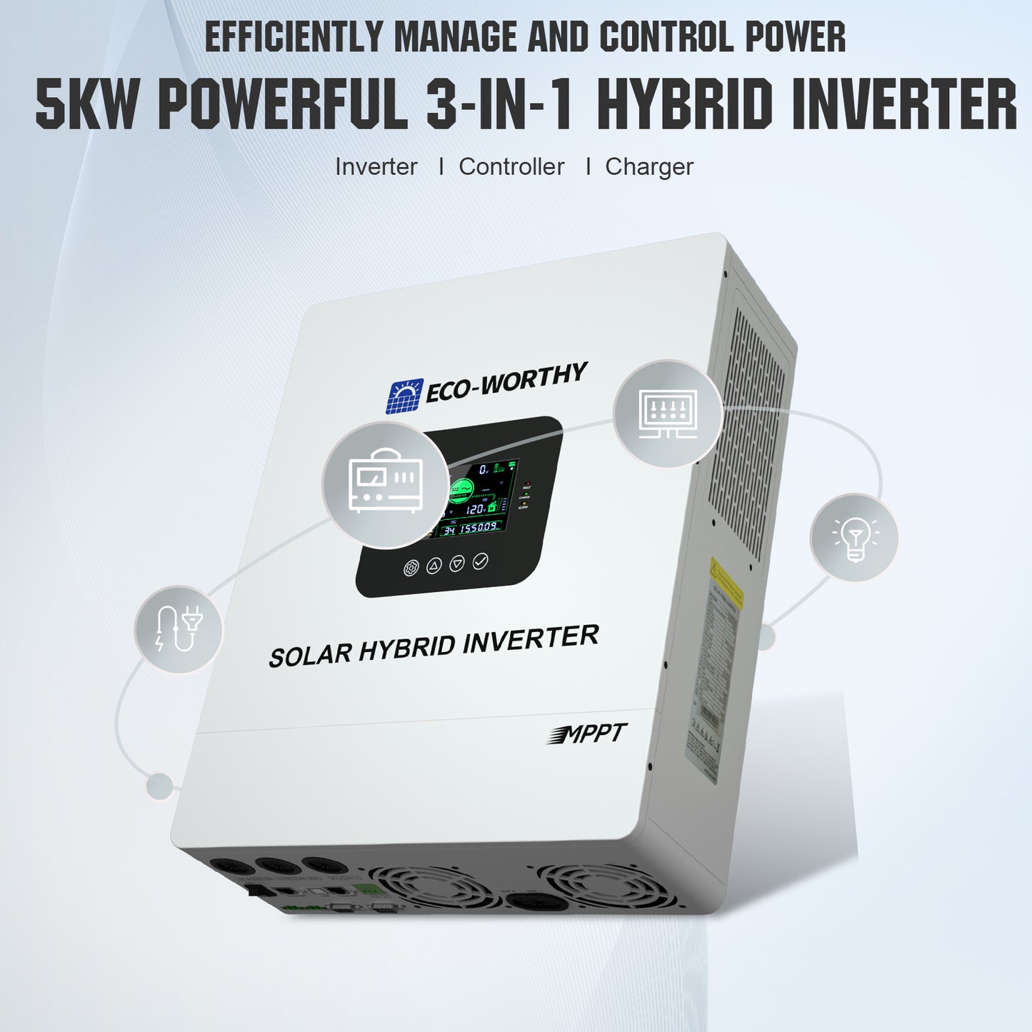 ECO-WORTHY 5.12KWh/10.24KWh Home Backup Power With 48V 100Ah LiFePO4 And 5000W 48V Hybrid Inverter