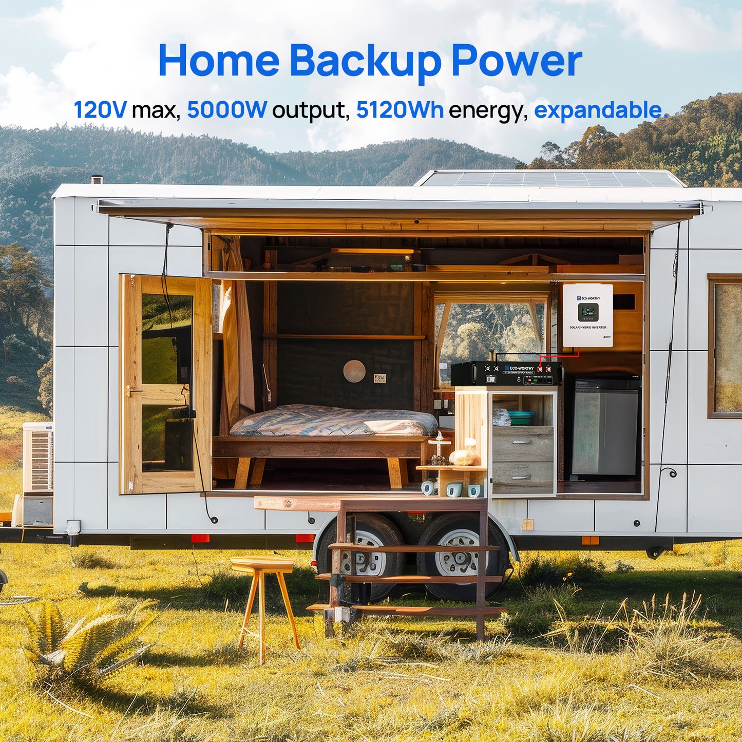 ECO-WORTHY 5.12KWh/10.24KWh Home Backup Power With 48V 100Ah LiFePO4 And 5000W 48V Hybrid Inverter
