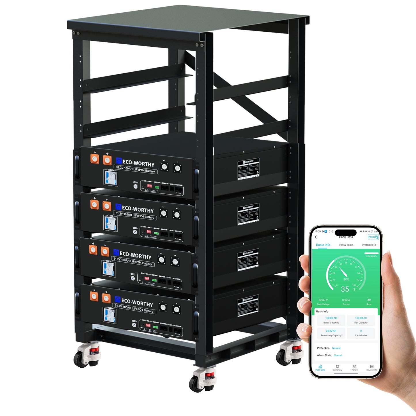 ECO-WORTHY 48V(51.2V) 100Ah Server Rack Battery,5.12kWh Lithium Battery,3U Size,With Bluetooth & Wifi(V3)
